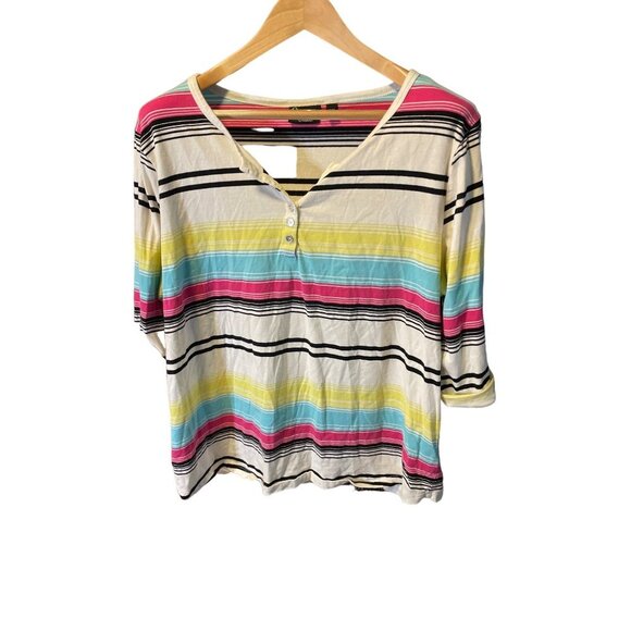 Onque Casuals Multicolor Striped V Neck Pullover Casual Top Sz 2X - Picture 3 of 9